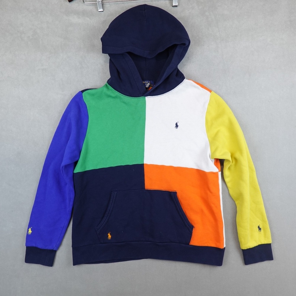 Polo Ralph Lauren Youth XL 18-20 Color Block Fleece Hoodie Sweater Pony